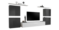 Ensemble meuble salon SWITCH IV design, coloris blanc et gris brillant.