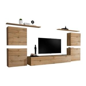 Ensemble meuble salon SWITCH IV design, coloris chêne Wotan.