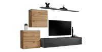 Wohnzimmermöbelset SWITCH V Design, in glänzendem Grau und Wotan-Eiche.