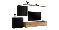 Ensemble meuble salon SWITCH V design, coloris chêne Wotan et noir brillant.
