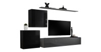 Ensemble meuble salon SWITCH V design, coloris gris et noir brillant.