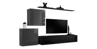 Ensemble meuble salon SWITCH V design, coloris noir et gris brillant.