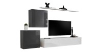 Ensemble meuble salon SWITCH V design, coloris blanc et gris brillant.