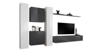 Ensemble meuble salon mural SWITCH VI design, coloris gris et blanc brillant.