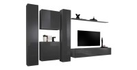 Ensemble meuble salon SWITCH VI design, coloris gris brillant.