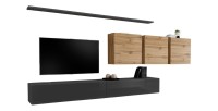 Wohnzimmerwandmöbelset SWITCH VII im Design, Farbe glänzendes Grau und Wotan-Eiche.