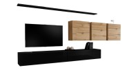 Ensemble meuble salon SWITCH VII design, coloris noir brillant et chêne Wotan.