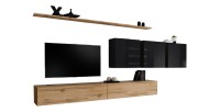 Ensemble meuble salon SWITCH VII design, coloris chêne Wotan et noir brillant.