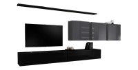 Ensemble meuble salon SWITCH VII design, coloris noir et gris brillant.