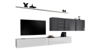 Ensemble meuble salon SWITCH VII design, coloris blanc et gris brillant.