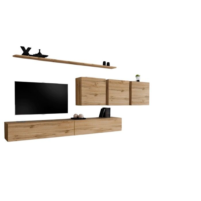 Ensemble meuble salon SWITCH VII design, coloris chêne Wotan.