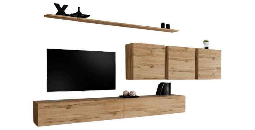 Ensemble meuble salon SWITCH VII design, coloris chêne Wotan.