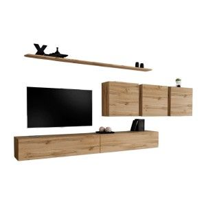 Ensemble meuble salon SWITCH VII design, coloris chêne Wotan.