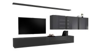 Ensemble meuble salon mural SWITCH VII design, coloris gris brillant.