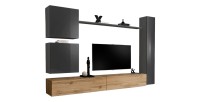 Ensemble de  meuble pour votre salon SWITCH VIII.Meuble TV mural design, coloris chêne Wotan et gris brillant.