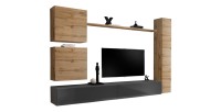 Ensemble de meuble de salon, SWITCH VIII.Meuble TV mural design, coloris gris brillant et chêne Wotan.