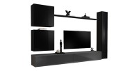 Ensemble meuble salon mural SWITCH VIII design, coloris gris et noir brillant.