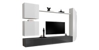 Ensemble meuble salon mural SWITCH VIII. Meuble TV mural design, coloris blanc et gris brillant.