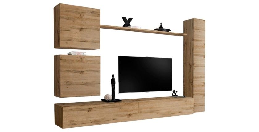 Ensemble meuble salon mural SWITCH VIII design, coloris chêne Wotan.