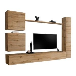 Ensemble meuble salon mural SWITCH VIII design, coloris chêne Wotan.