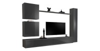 Ensemble meuble salon mural SWITCH VIII. Meuble TV mural design, coloris gris brillant.