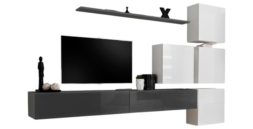 Wohnzimmer-Wandmöbelset SWITCH IX im Design, Farbe Grau und Hochglanz Weiß.
