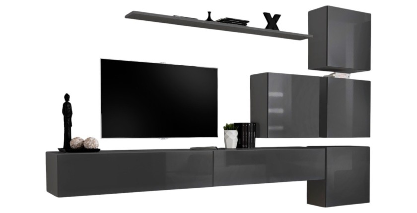 Wand-TV-Möbel SWITCH IX Design, in glänzendem Grau.
