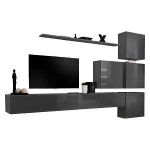 Wand-TV-Möbel SWITCH IX Design, in glänzendem Grau.