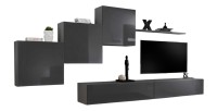 Ensemble meuble salon mural SWITCH X design, coloris gris brillant.