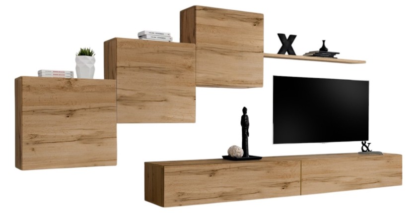 Ensemble meuble salon mural SWITCH X design, coloris chêne Wotan.