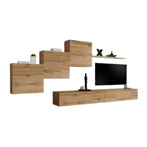 Ensemble meuble salon mural SWITCH X design, coloris chêne Wotan.