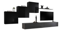 Ensemble meuble salon mural SWITCH X design, coloris gris et noir brillant.