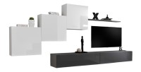 Ensemble meuble salon mural SWITCH X design, coloris gris et blanc brillant.