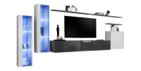 Ensemble meuble salon mural SWITCH XI design, coloris gris brillant et blanc brillant.