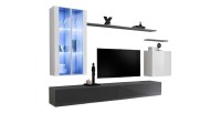 Ensemble meuble salon mural SWITCH XII design, coloris gris et blanc brillant.