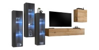 Wohnzimmer-Wandmöbelset SWITCH XIII im Design, Farbe Wotan-Eiche und Grau.