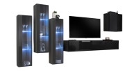 Wohnzimmer-Wandmöbel-Set SWITCH XIII, Design in glänzendem Schwarz und Grau.