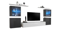 Ensemble meuble salon mural SWITCH XIV design, coloris blanc et gris brillant.