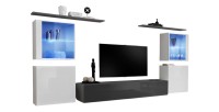 Ensemble meuble salon mural SWITCH XIV design, coloris gris et blanc brillant.