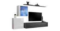 Ensemble meuble salon mural SWITCH XV design, coloris gris et blanc brillant.