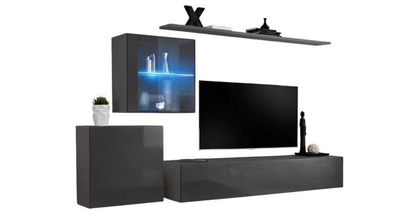 Wohnzimmer-Wandmöbelset SWITCH XV im Design, glänzendes Grau.