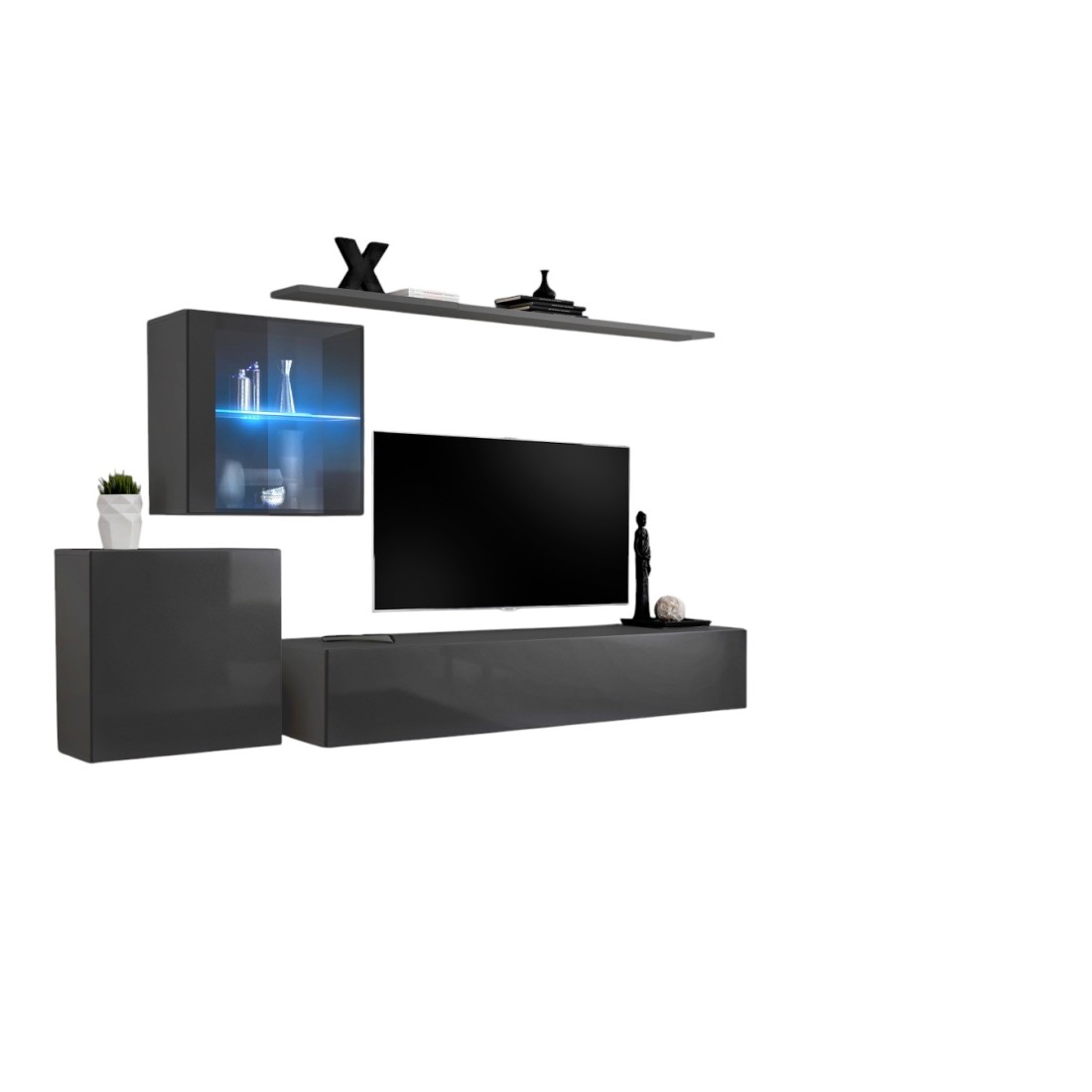 Wohnzimmer-Wandmöbelset SWITCH XV im Design, glänzendes Grau.