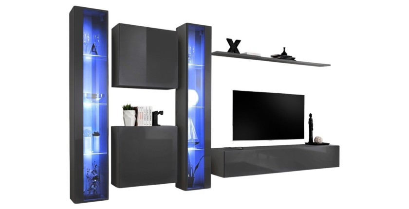 Ensemble de meubles mural design pour salon. collection SWITCH XVI, coloris gris brillant.
