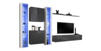 Conjunto de muebles de salón mural SWITCH XVI diseño, colores gris y blanco brillante.