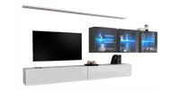 Ensemble meuble salon mural SWITCH XVII design, coloris blanc et gris brillant.
