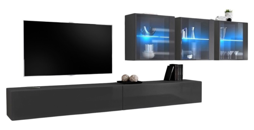 Wohnzimmerwandmöbel-Set SWITCH XVII im Design, glänzend grau.