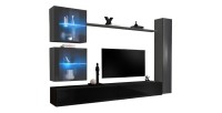 Wohnzimmer-Wandschrank-Set SWITCH XVIII Design, in glänzendem Schwarz und Grau.