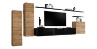 Ensemble meuble salon SWITCH I design, coloris chêne Wotan et noir brillant.
