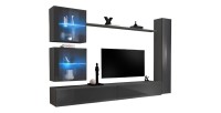 Ensemble meuble salon mural SWITCH XVIII design, coloris gris brillant.