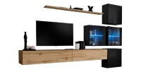 Ensemble meubles de salon SWITCH XIX design, coloris chêne Wotan et noir brillant.
